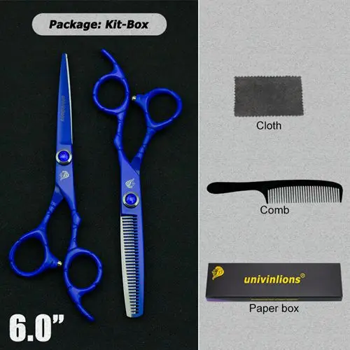 6020 Blue kit box Univinlions, японская сталь 5,5/6,0, парикмахерские ножницы, Профессиональные парикмахерские ножницы, набор, ножницы для волос, острые ножницы для стрижки волос - Цвет: 6020 Blue kit box