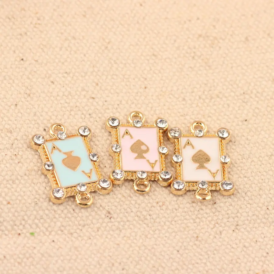 

New Trendy 13*20MM Alloy Jewelry Charms Crystal Rhinestone Paved Enamel Alloy Heart Poker Charm Pendant 30PCs 100PCs Charms