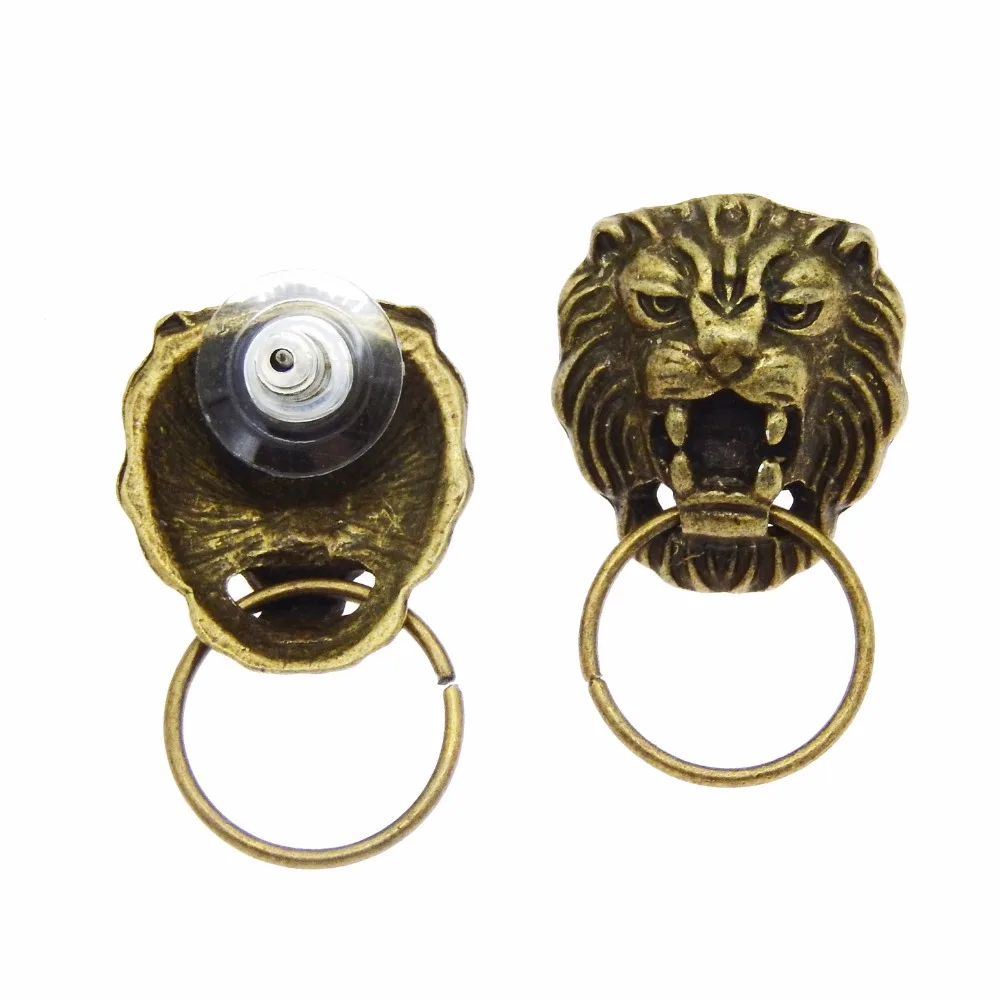 16 шт. Винтаж Лев Серьги заклепки+ хлопок Для женщин Рок Стиль Jewelry Талисманы старину Бронзовый сплав ювелирных изделий животного Форма 34813