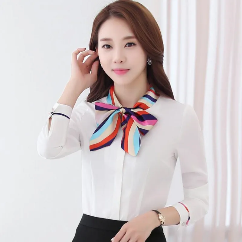 Модная деловая женская рубашка с бантом и длинным рукавом элегантная шифоновая