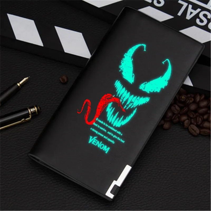 Светящийся кошелек Venom для карт, кошелек, сумка с черепом из искусственной кожи, короткий кошелек с принтом, мультяшная сумка для денег, держатель для карт, Длинный кошелек, подарок