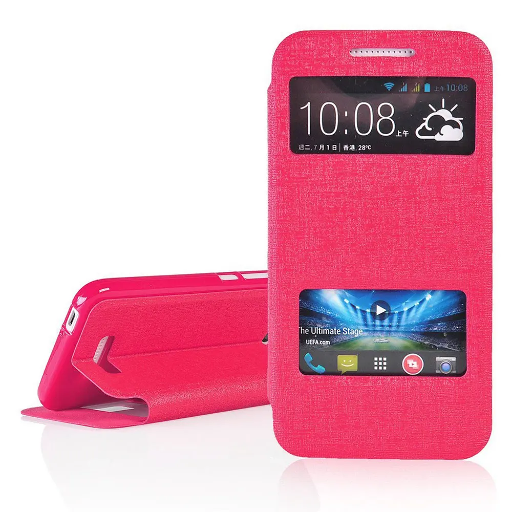 Двойное окно из искусственной кожи 4.5для htc Desire 600 чехол для htc Desire 600 Dual Sim 606W чехол для задней панели сотового телефона чехол - Цвет: style1 Rose red