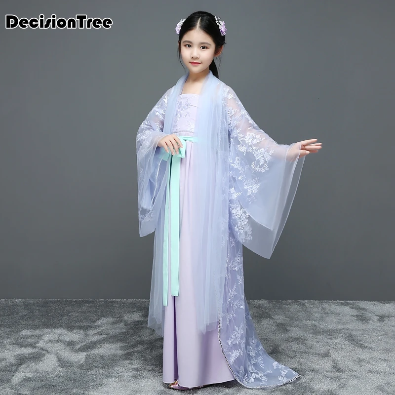 Детский традиционный Древний китайский костюм шелковая одежда hanfu китайские танцевальные костюмы для девочек детское платье феи Тан