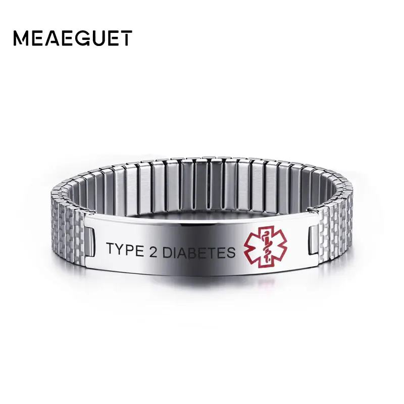 Meaeguet заказной гравировкой эластичный диабет медицинский оповещение ID браслет для мужчин женщин нержавеющая сталь личные данные браслет - Окраска металла: Type 2 Diabetes