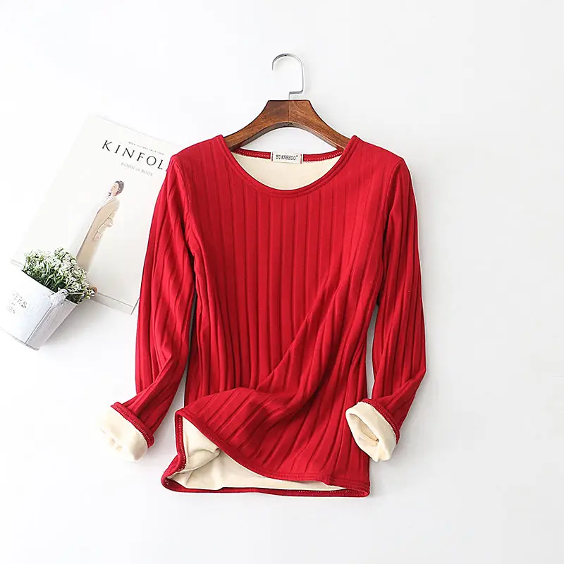 Wine red Harajuku бархатная рубашка женская теплая футболка с длинным рукавом Повседневная осенне-зимняя футболка Femme зауженная рубашка размера плюс женские топы Q897 - Цвет: Wine red