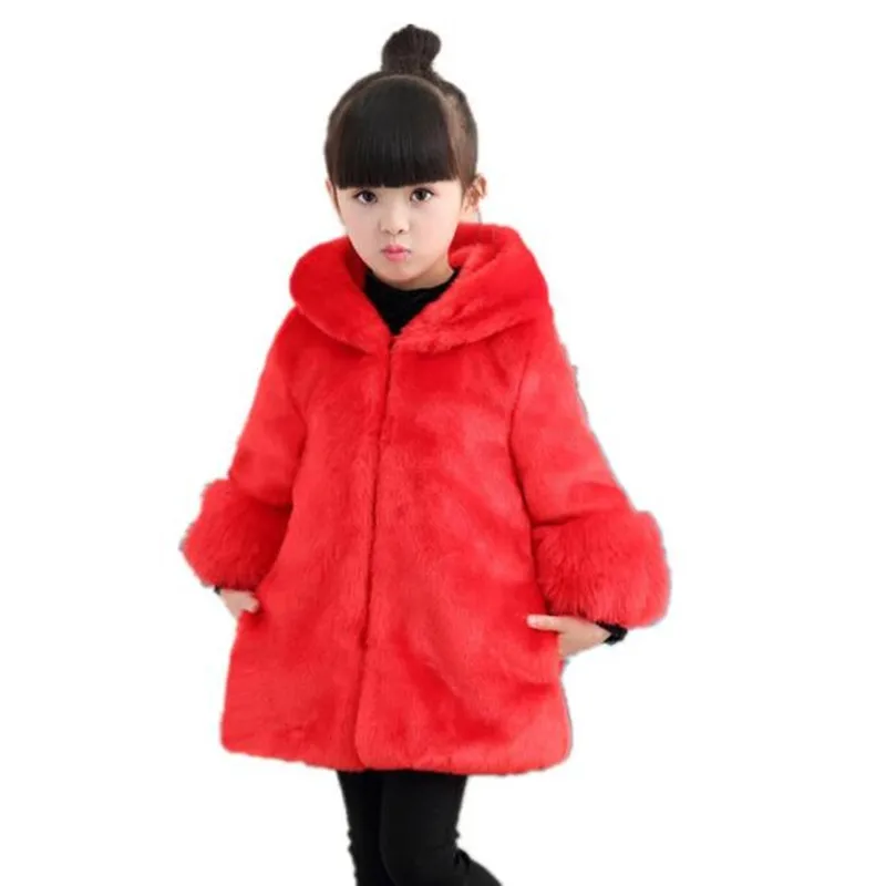 Пушистые Дети Одежда 2018 осень-зима пальто с искусственным мехом для девочек