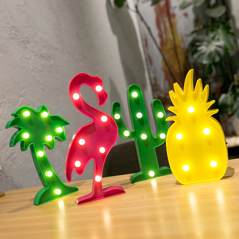 3D LED украшения для ночной вечеринки Фламинго/ананас/кокосовое дерево/единорог