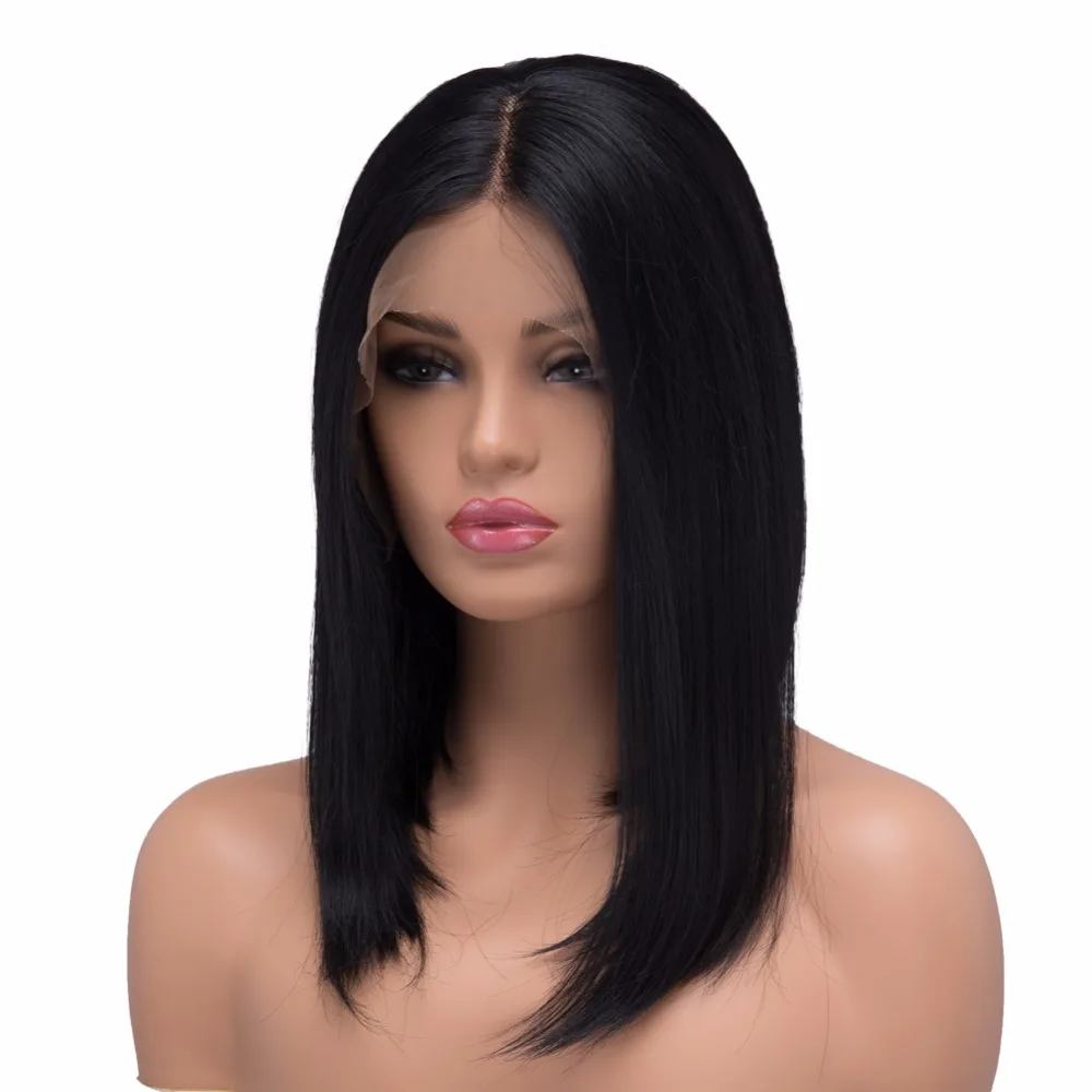 BESTUNG Lace Front Wigs Natural Black Straight Bob Synthetic Middle Part Full Natural Hair for Women