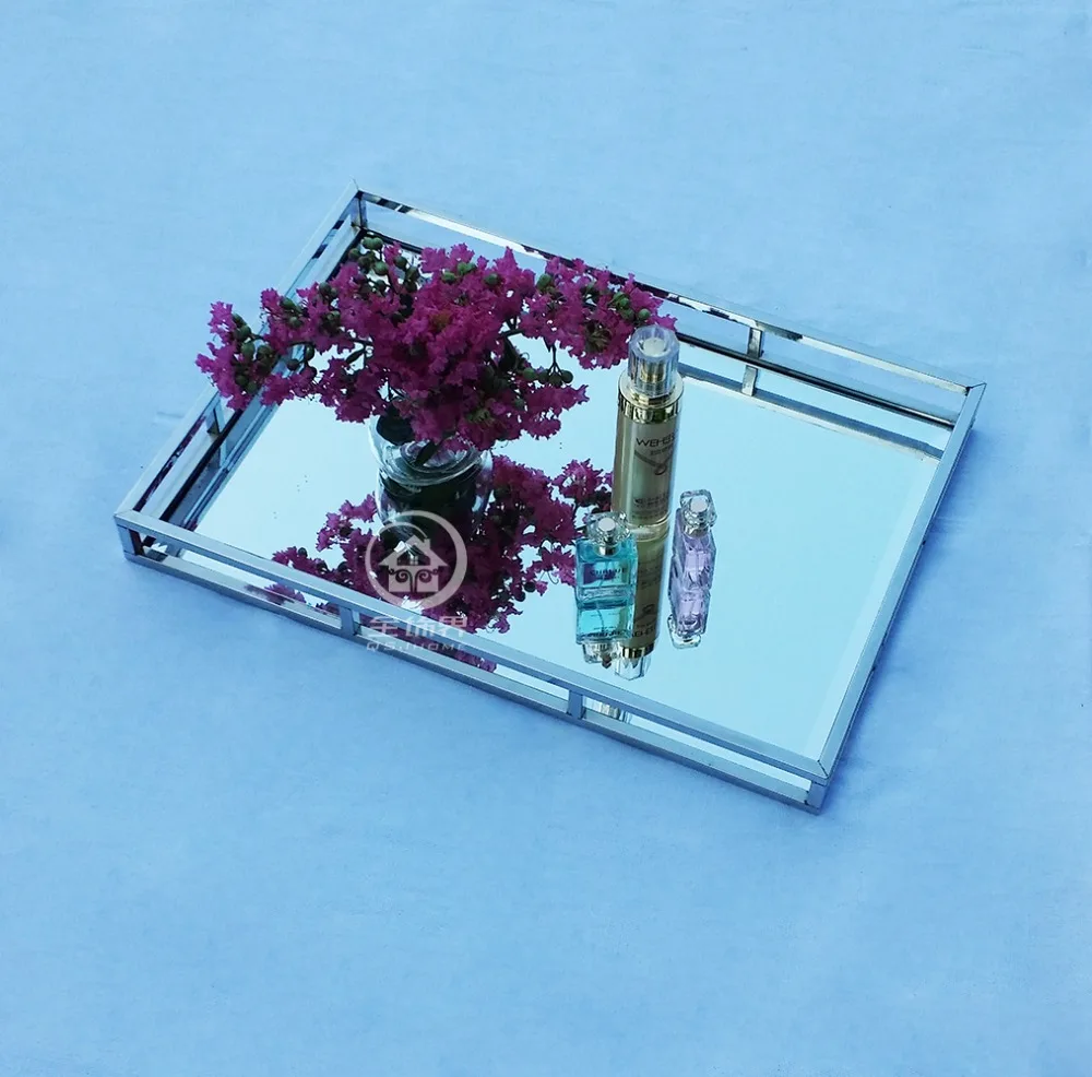 

Mirrored Decorative Tray Rectangle Strainless Steel Glass Cosmetic Makeup Vanity Organizer Table Centerpiece Storage Tray Decor