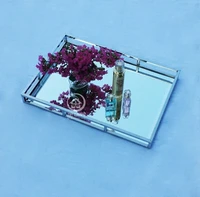mirrored decorative tray rectangle strainless steel glass cosmetic makeup vanity organizer table centerpiece storage tray decor