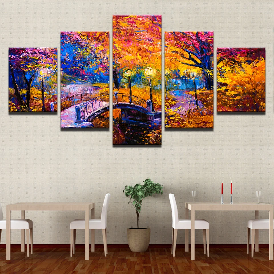 

5pcs Diamond Painting cross stitch For Living Room Home Decoration Autumn bridge landscape Forest scenery diamond embroidery