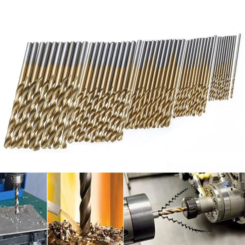 

50Pcs Hss Drill Bit Set 1.0/1.5/2.0/2.5/3.0mm High Steel Titanium Coated Drill Woodworking Wood Tool For Wood Plastic Aluminum