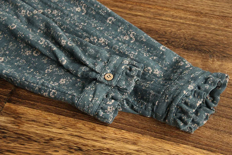 

5807 Spring Women Blouse Vintage Stand Collar Japan Style Loose Shirt Long Sleeve floral Print Pullover Tops Cotton Shirts