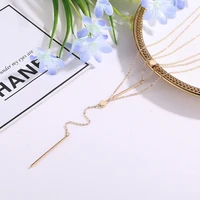 3 layers thin metallic bars little wafer pendants slimsy chains exquisite golden silver plated necklaces for women