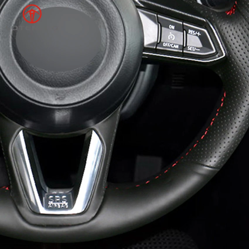 Lqtenleo черного цвета из натуральной кожи автомобиля рулевое колесо Крышка для Mazda 3 Axela- Mazda 6 Atenza- CX-3 CX-4 CX-5 CX-9