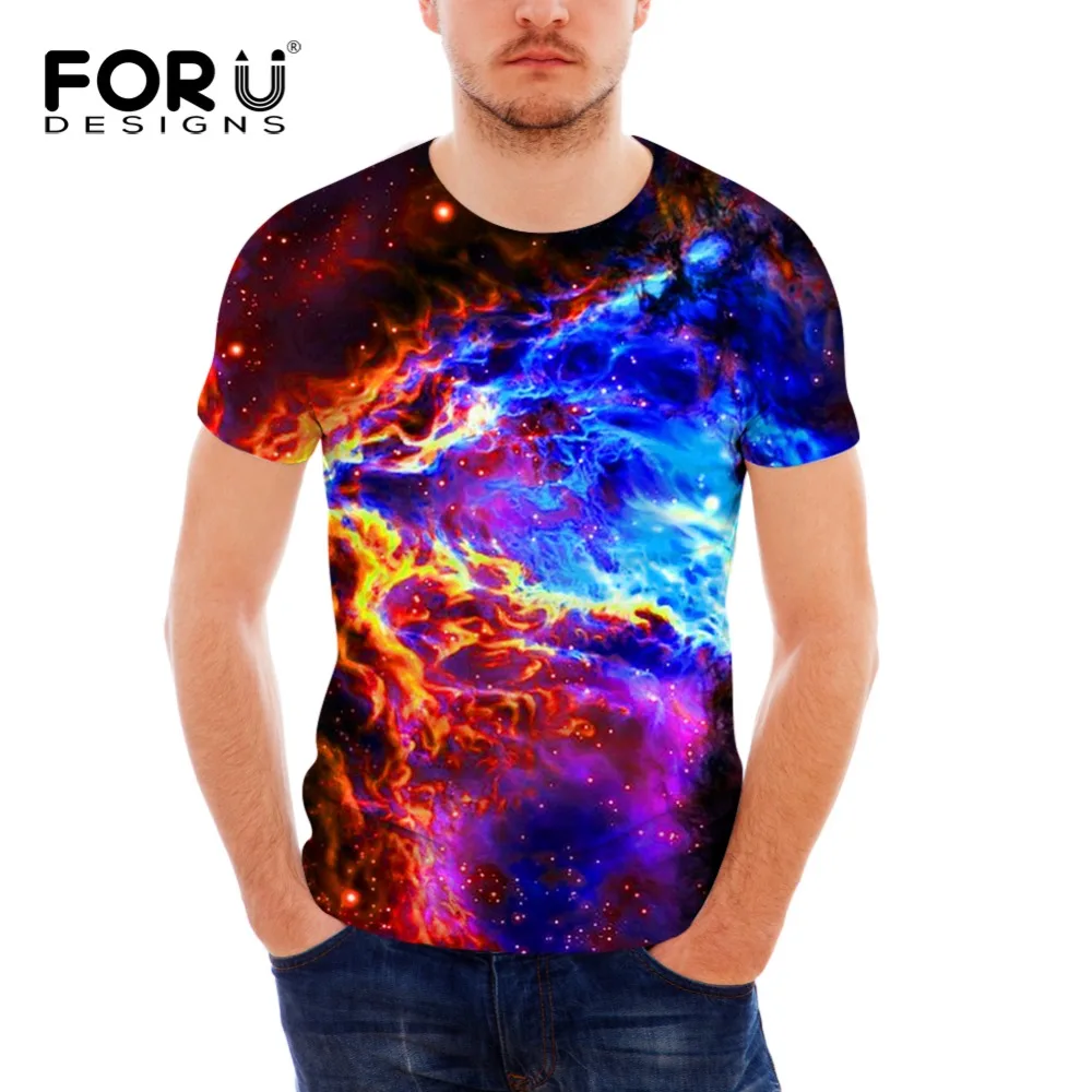 FORUDESIGNS/3D Galaxy Star Universe космический Принт Мужская футболка с коротким рукавом Мягкий спандекс подростковый хип-хоп хипстер футболки топы для мужчин