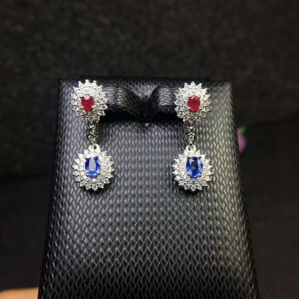 

shilovem 925 silver sterling natural Natural ruby sapphire stud earrings party fine Jewelry women party trendy de04050304aglh