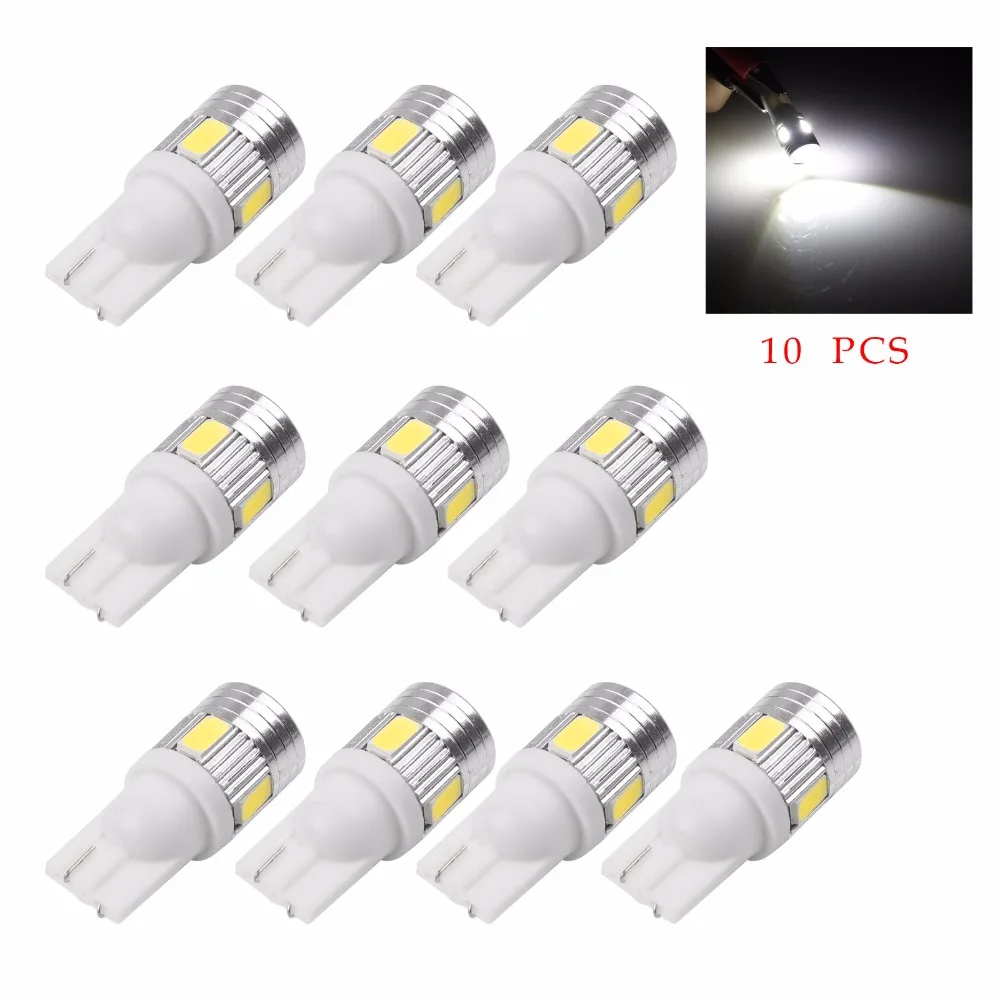 10 шт./компл. T10 W5W 168 194 6SMD 5630 светодиодный супер белый автомобиль боковые лампочки