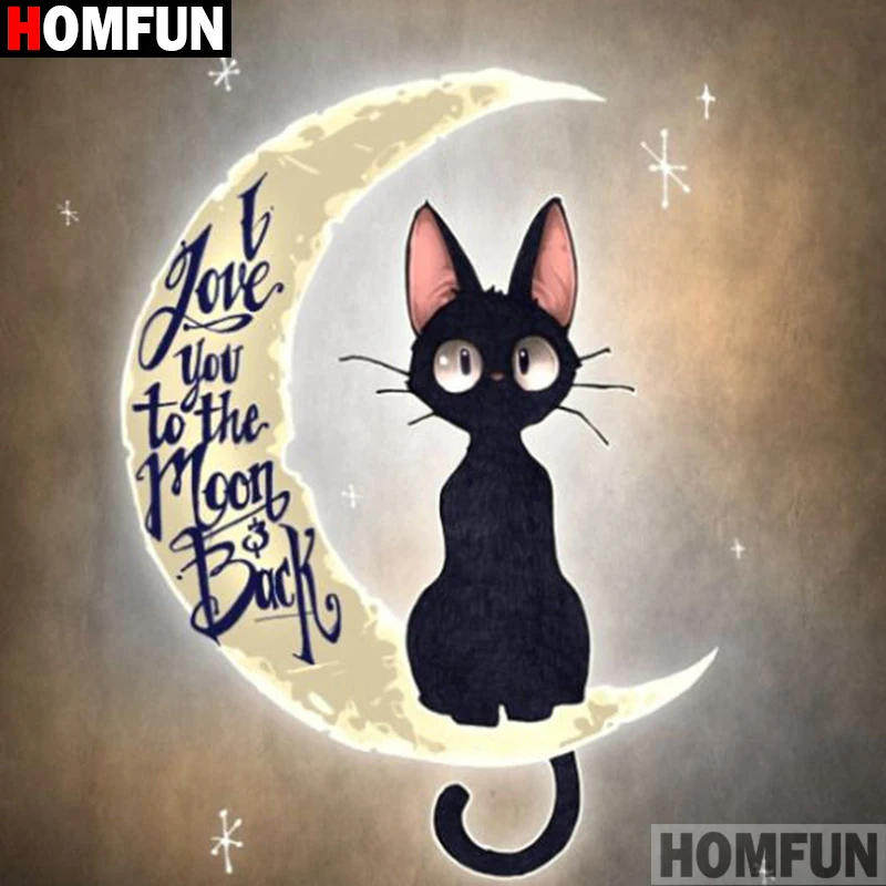HOMFUN полная квадратная/круглая дрель 5D DIY Алмазная картина "Кот Луна" 3D вышивка крестиком 5D Декор подарок A18181
