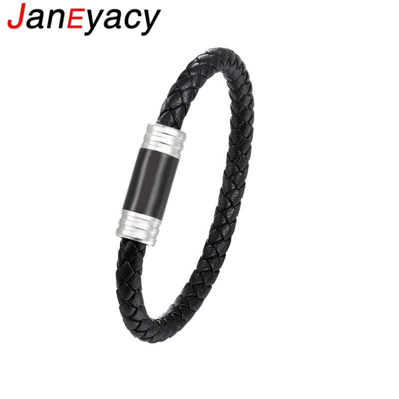 

Janeyacy New Classic Stainless Steel Leather Bracelet Women Pulseira Black Style Bracelet Magnetic Buckle Bracelet Men Pulsera