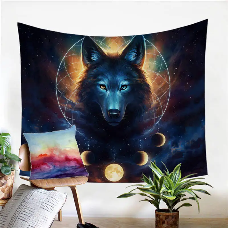 Wolf Ловец снов от JoJoesArt гобелен для спальни Луна Затмение роскошные декоративные настенные Висячие волк Лось планета настенный ковер tapiz - Цвет: Wolf