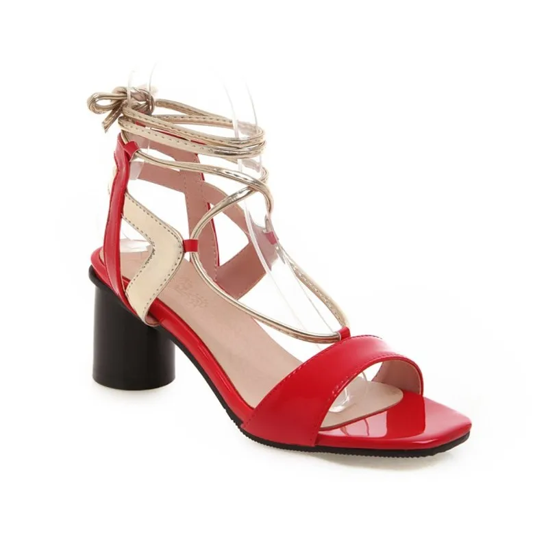 Women's Sandals High Heel Lace Up Peep Toe Ankle Strap Pu Mixed-colors 2019 New Sexy Fashion Casual Sweet Black White Pink Red | Обувь