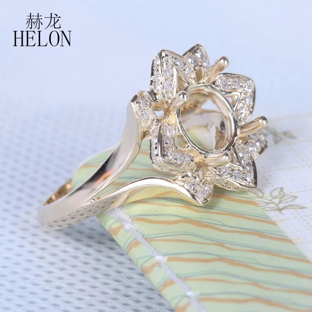 

HELON Round 8-8.5mm Solid 14K Yellow Gold Pave 0.3ct Natural Diamonds Engagement Semi Mount Ring Elegant Wedding Trendy Jewelry