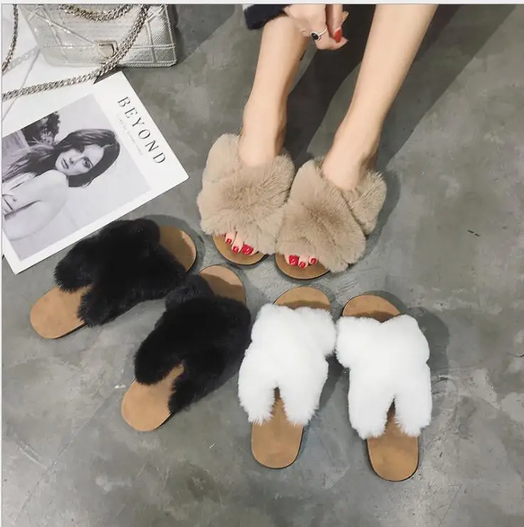Новинка 2019 тапочки из кроличьей шерсти студенческие без застежки | Обувь