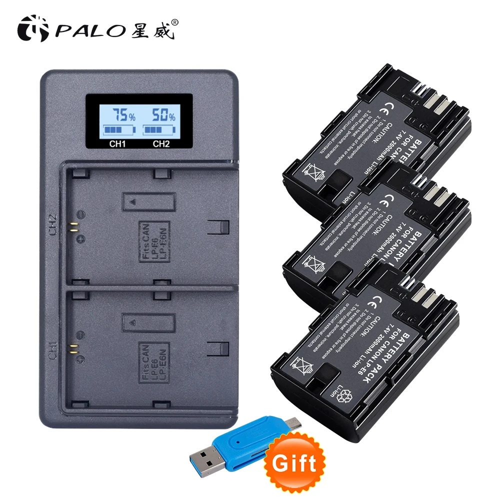 

3pcs LP-E6 LP E6 Camera Battery + LCD USB Charger For Canon EOS 5DS R 5D Mark II 5D Mark III 6D 7D 60D 60Da 70D 80D DSLR EOS 5DS