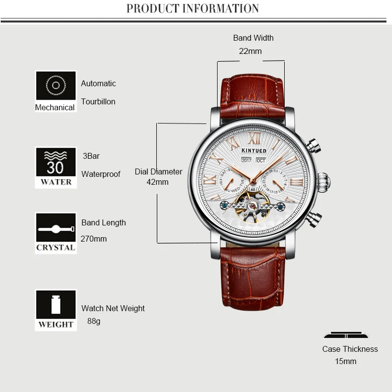 KINYUED Tourbillon Watch Men Perpetual Calendar Skeleton Mens Automatic Mechanical Watches Multifuntional Relogio Masculino | Наручные