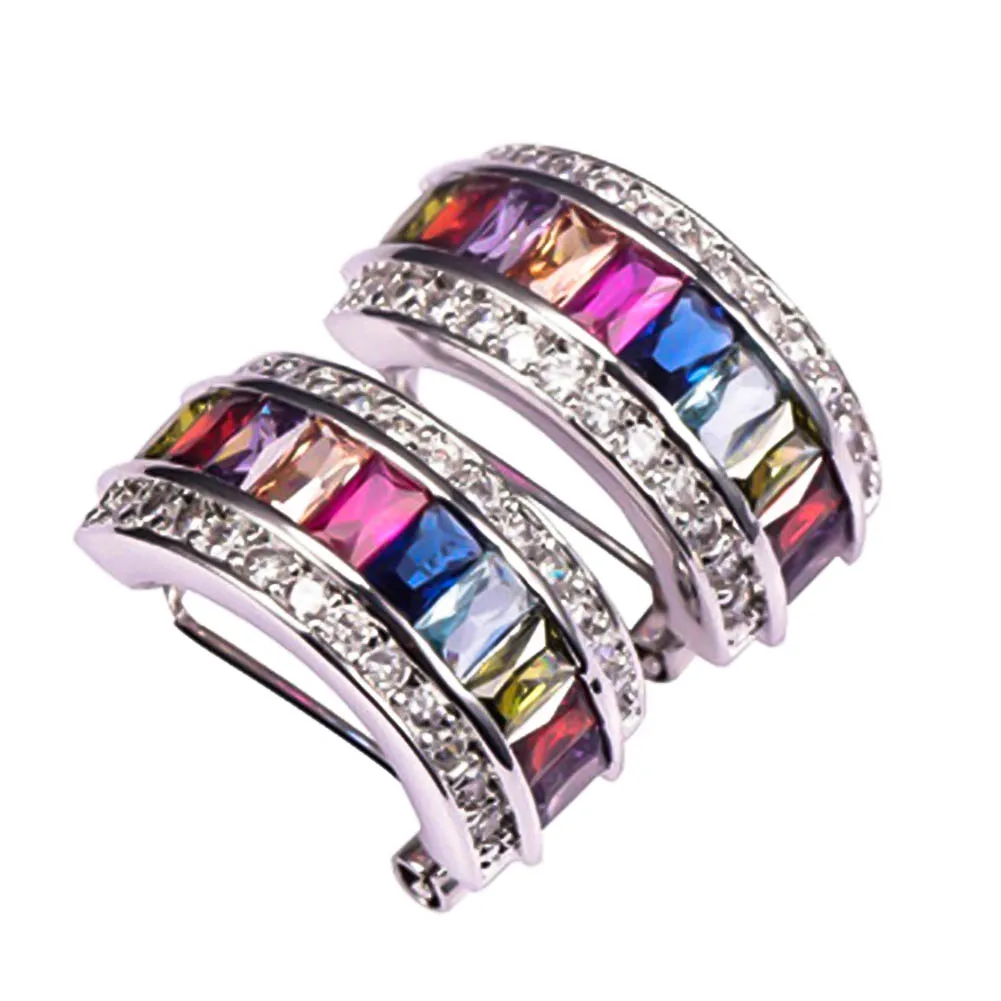 1Pc Glitter Colorful Rectangular Faux Gem Rhinestone Lady Ear Cuff Clip Earring new | Украшения и аксессуары