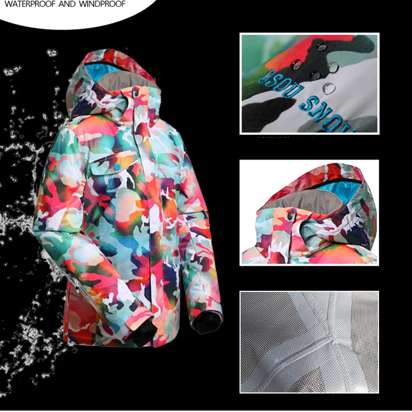 Женские зимние теплые водонепроницаемые лыжные куртки спортивные уличные