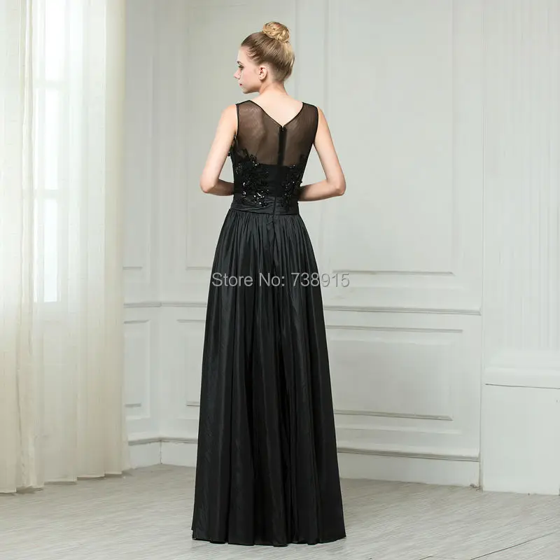 ZZ ЛЮКС Тафта Рукавов О Образным Вырезом Блестками A Line Длинное Вечернее Платье