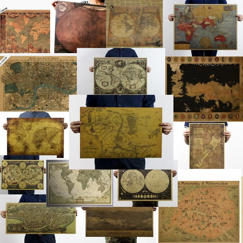 Винтаж смешанный заказ древним ичери мир Карты средняя Земля Карта луна Ретро