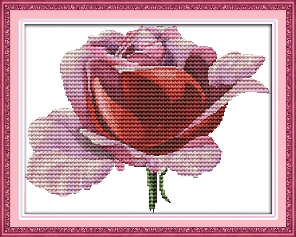 

Pink rose cross stitch kit flower Pattern printed on canvas DMC embroidery handmade needlework craft supplies material