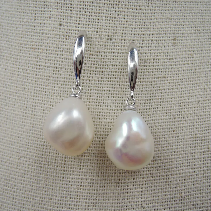 Серьги с натуральным пресноводным жемчугом серьги из серебра 100% пробы 925 большим