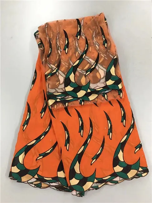 2017 Африканский Кружева Ткань Стиль Базен Riche Getzner хлопок Французский сеть с Orange