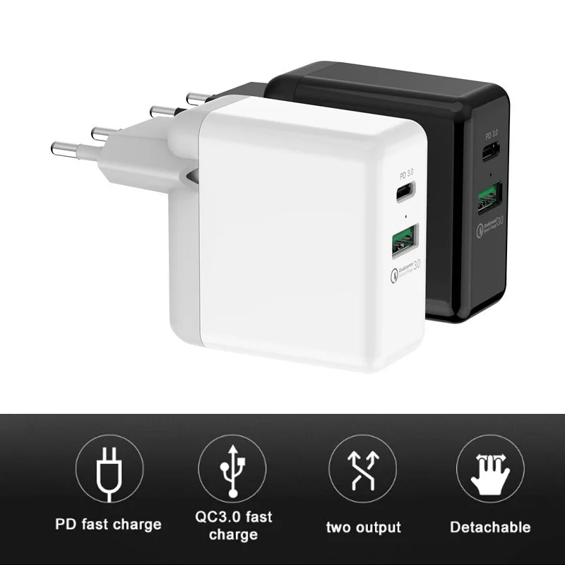 QUEENFISH 2 порта 46 Вт USB PD зарядное устройство samsung type C дорожная настенная Быстрая