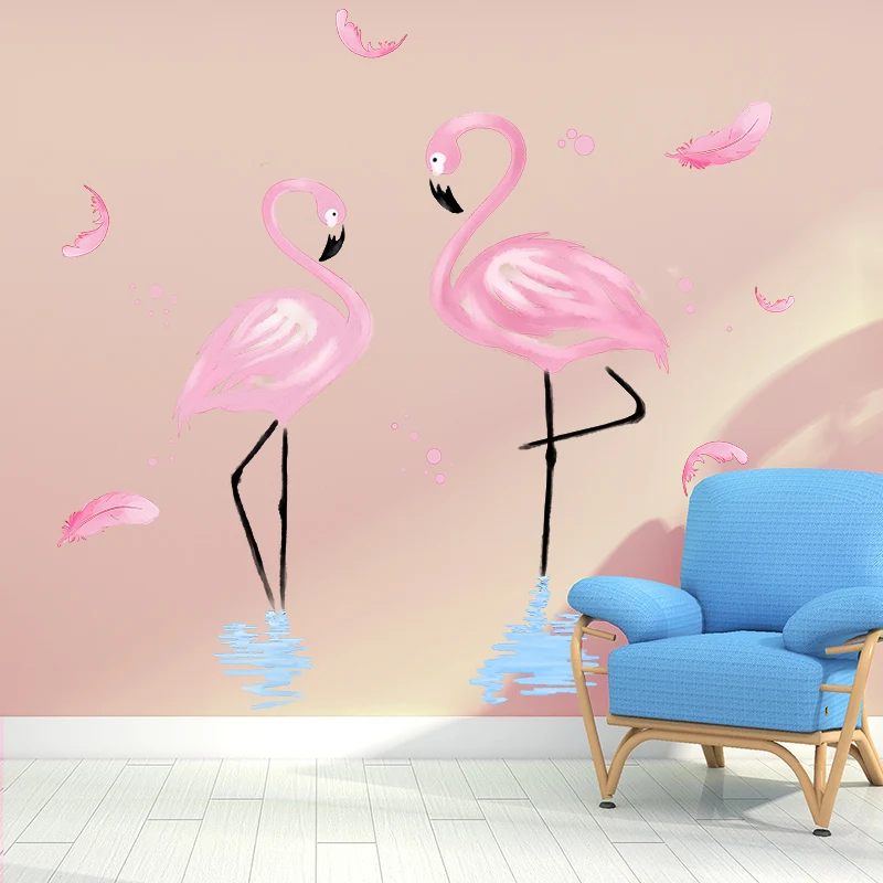 [SHIJUEHEZI] Romantic Flamingo Wall Stickers PVC Material DIY Feathers Decals for Kids Rooms Living Room Decoration | Дом и сад
