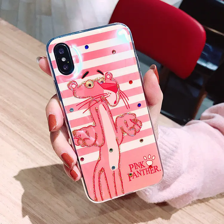 Мультяшный розовый милый пантера Желтая Утка чехол для iPhone X XS XR MAX мягкий ТПУ 6 6s 7 8