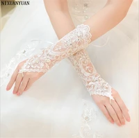cheap in stock white ivory rhinestone short bride fingerless lace wedding gloves bridal gloves wedding accessories