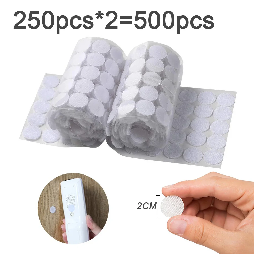Round white 500pcs 5 м* 2 крюк и петля крепежная лента, самоклеющаяся Липкая лента, сверхпрочная липучка многоразовая двусторонняя клейкая лента - Цвет: Round white 500pcs