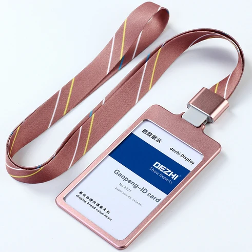 DEZHI глянцевый Бизнес ID держатель для карт с 1,5 см шейный ремень, металлический чехол для визиток с ремешком, индивидуальный логотип держатель - Цвет: pink stripe set