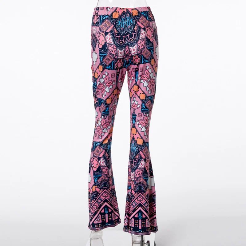 Женские длинные расклешенные брюки Boho с принтом хиппи расклешенным низом модная
