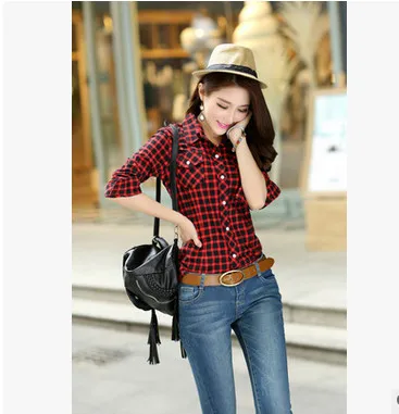 Женский топ с длинным рукавом в шотландскую клетку из 2017 хлопка | Женская одежда