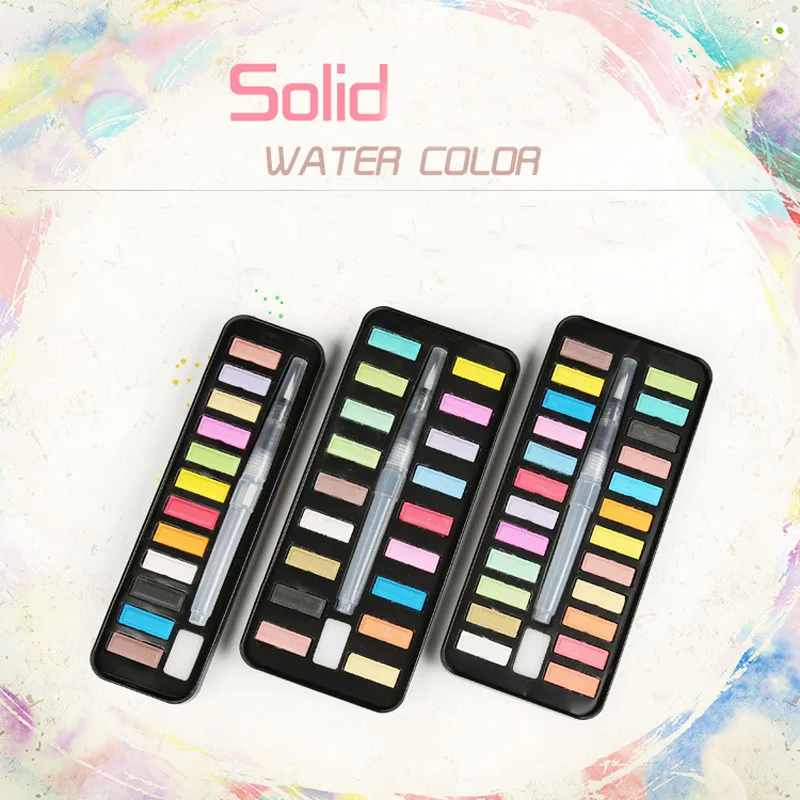 

18/25/33/42Color Solid Water Color Paint Set with Waterbrush Portable Watercolor Pigment for Artist Art Supplies Collapsible Set