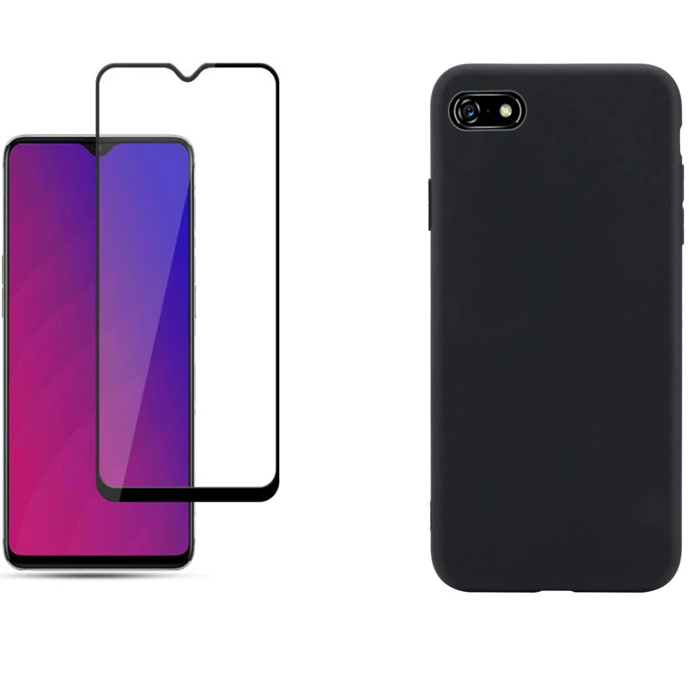Чехол OPPO A1K черный мягкий матовый чехол из ТПУ с полным покрытием закаленное