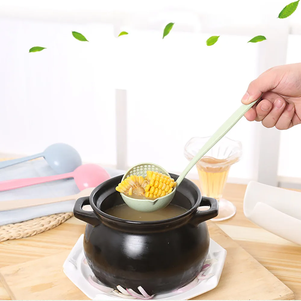 2 in 1 Multifunctional Soup Spoon Colander Plastic Long Handle Creative Porridge Kitchen Heat Resistant Tool Home Life #45 | Дом и сад