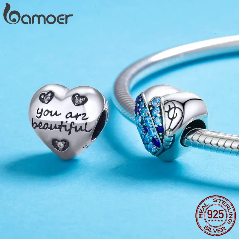 BAMOER, романтические, Аутентичные, 925 пробы, серебряные, Бабочка, цветок, любовь, сердце, бусины, браслет, хорошее ювелирное изделие, SCC653