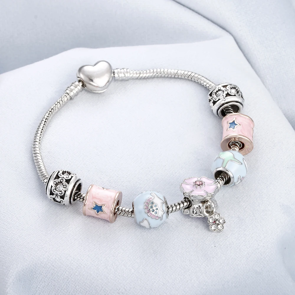 Женский браслет с радужными бусинами подвеска цепочка змейка со смайликом и